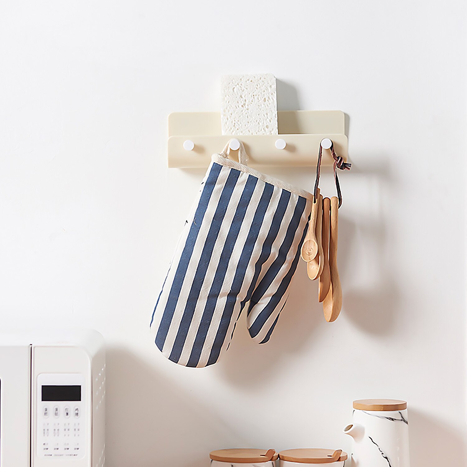 4-Hook U-shape Wall Mount Hooks Self-Adhesive Keys Storage Rack Holder Hanger Organizer for Home Office Kitchen Living Room