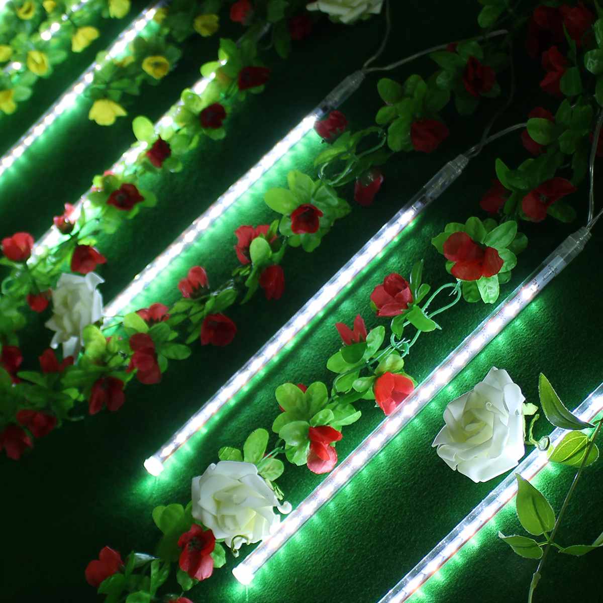 8 st/set 30cm 144 led meter dusch regnljus fallande stjärna istappar snöfall julgran snöre ljus utomhus vattentät  ip65: Vit