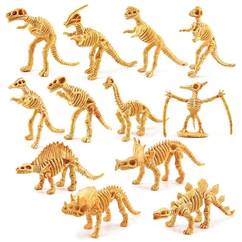 12 Stks/set 2-4 &#39;&#39;Pvc Standbeeld Dinosaur Bone Prehistorische Fossielen Model Auto Decor Replica Hobby Collecties Mini Beeldje T-Rex: Default Title