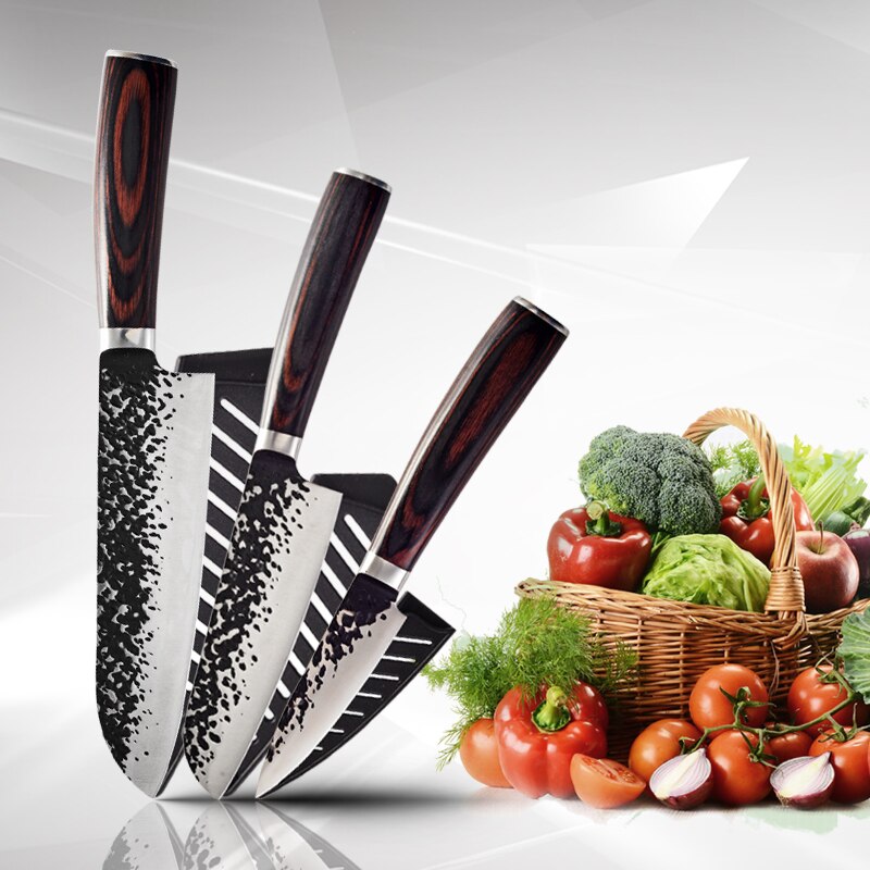 1806D Utility chef knife 8'' kitchen Knives-Set Sharp Cleaver kitchen tools Santoku Damascus Bread Knives Gif: 3 PCS Value set C