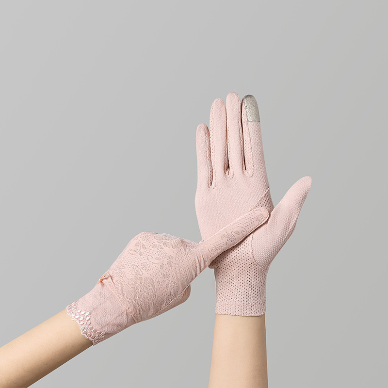 Gants d&#39;été fins en soie glacée pour femmes, dentelle Sexy, écran tactile, protection solaire, gants Anti-UV, antidérapants, fleurs délicates respirantes: 03