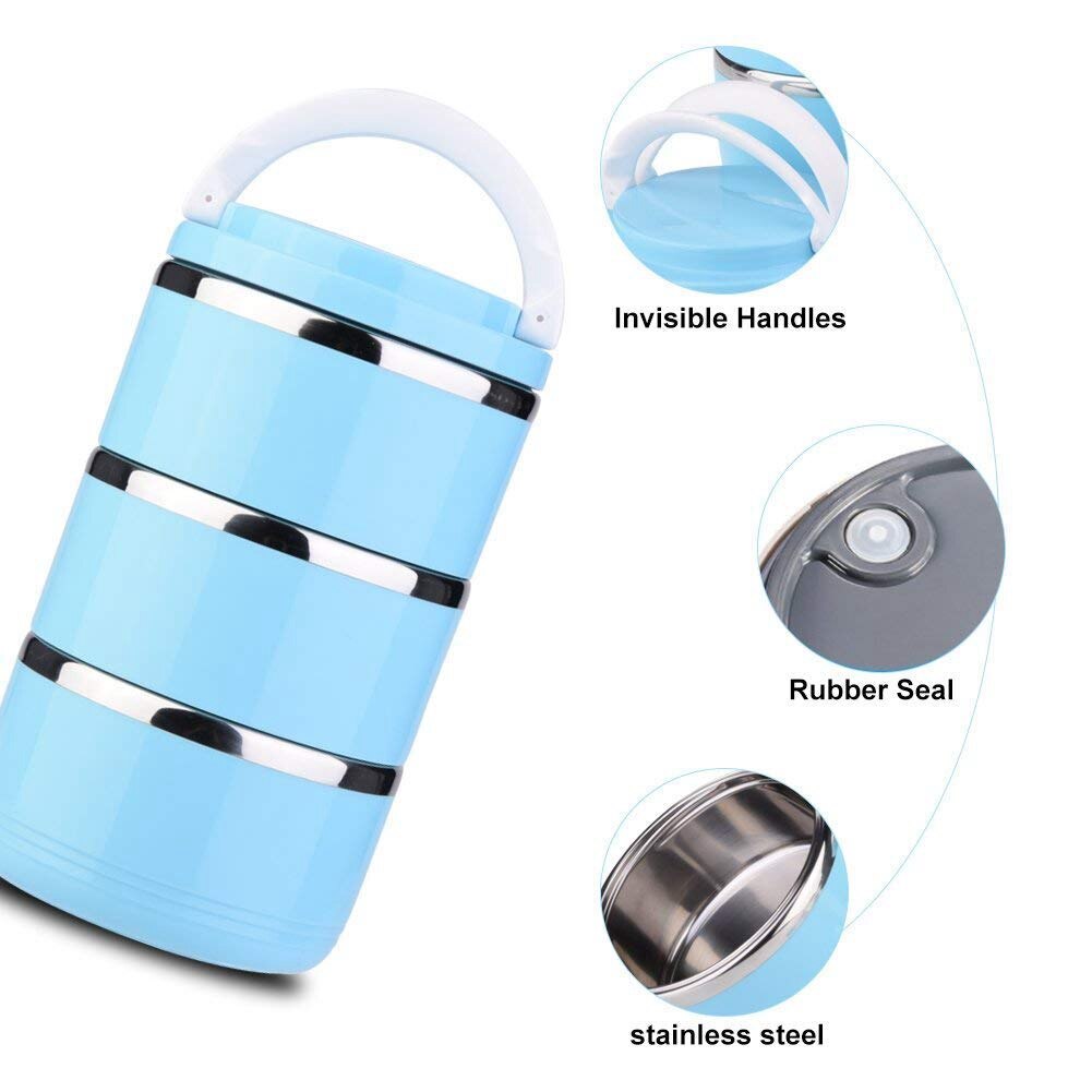 Spill Proof Travel Bowl Portable Stainless Steel Multiple Layers Pet Water Food 3-Layer Leak-Proof Stainless Steel Lunch Box