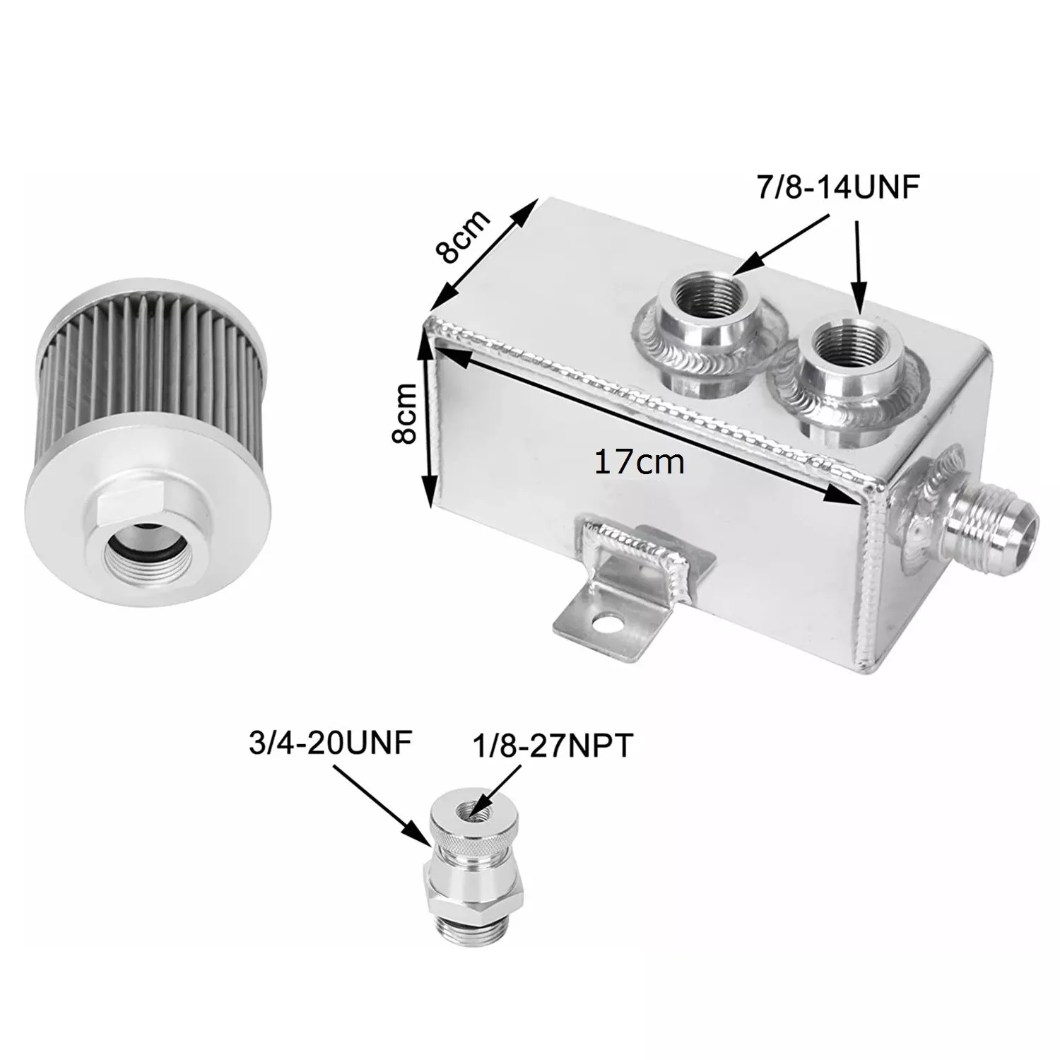 1L Aluminum Baffled Oil Catch Can 10AN Reservoir Tank 2 Port + Filter +Drain Tap