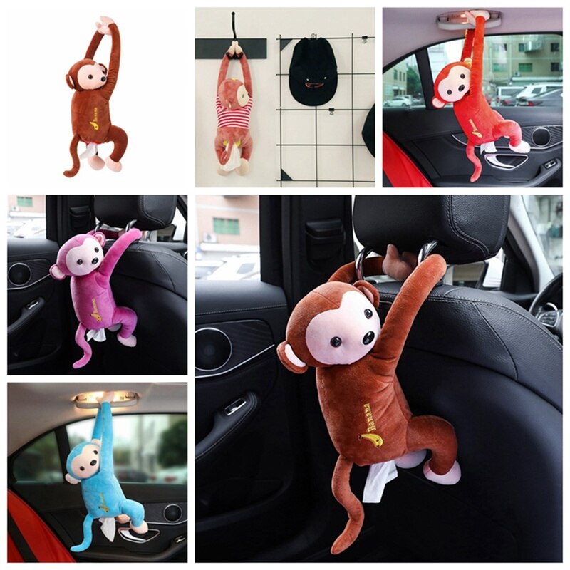 Car Interior Accessories Tissue Box Funny Cartoon Monkey Doll Paper Case Holder Hanging Auto Portable Napkin Box Cover