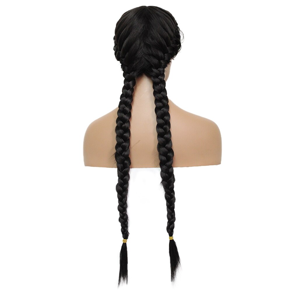 Long Double Braids Synthetic Lace Front Wigs with Baby Hair SOKU Middle PartHeat Resistant Fiber 2 Ponytail Braided Lace Wig