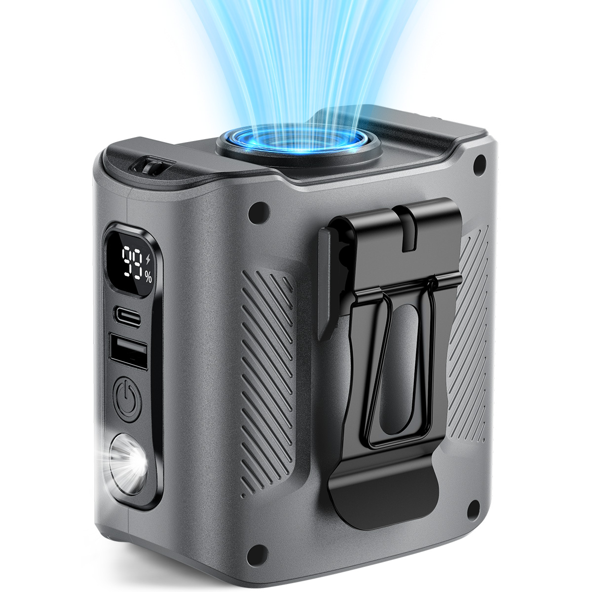 10000 mAh draagbare heupventilator met powerbank LED-verlichting Hangende nekventilator 5 snelheden Sterke luchtstroom Koelventilator voor werken buitenshuis: grijs
