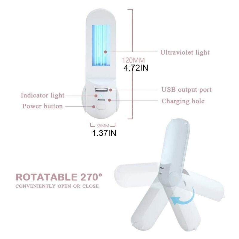 Portable UV Light Sanitizer Wand Handheld Disinfection USB Lamp Power Bank Lovely for Home Office Travel Use
