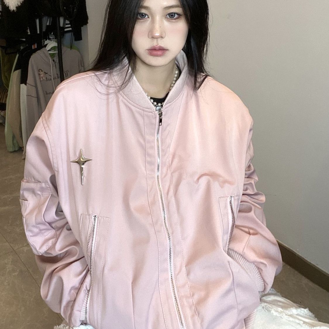 Harajuku Vintage Jackets Women Oversized Outwear Clothes for Teens Streetwear Fashipn Korean Coat Y2k Tops Ropa Mujer 7k453: M / Beige