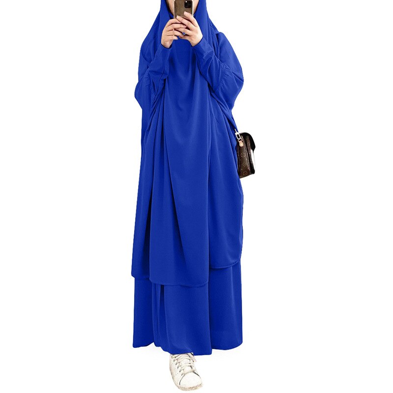 Eid hupullinen musliminaiset hijab mekko rukous vaate jilbab abaya pitkä khimar ramadan puku abayas hame setit islamilaiset vaatteet niqab: Väri-sininen