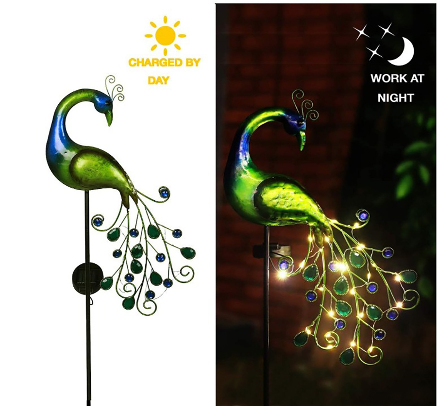 Led Outdoor Solar Pauw Lamp Metalen Pauw Standbeeld Voor Outdoor Landschap Pad Tuin Decoratie Pauw Sculptuur Lichten
