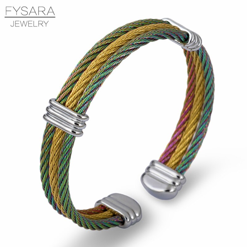 Fysara Beroemde Twist Draad Manchet Armbanden Stretch Rvs Kabel Armbanden Voor Vrouwen Mannen Punk Sieraden