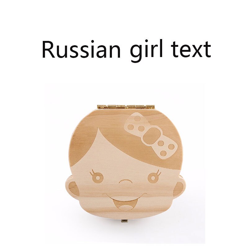 Tand Doos Engels Spaans Tekst Baby Jongen Meisje Fallen Opslag Natuurlijke Hout Case Besparen Melk Tanden Collection Organizer Houder: Russia girl text