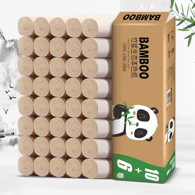 Toalettpapper rulle bambu massa naturlig färg kärnlöst rullpapper hushålls toalettpapper tjockt silkespapper rullpapper