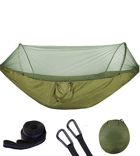290*140 Hangmat Met Anti-Mug Outdoor Dubbele Nylon Parachute Doek Camping Klamboe Snel Open Hangmat: Bruin