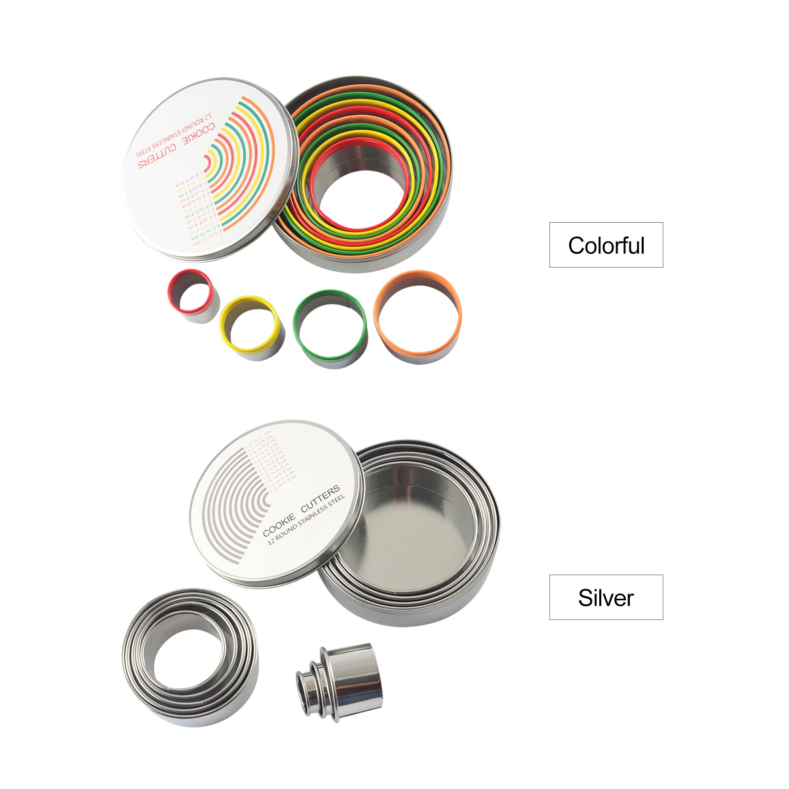 12PCS Mousse Ring Set with Storage Box Christmas Cookies Pastry Cutters Mold Set Different Size Round Cookie Biscuit Cutter