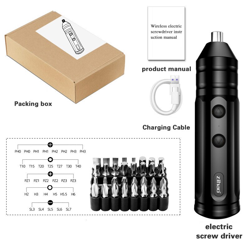 Portable Electric Screwdriver Cordless Electric Drill Brushless Impact drill Electric Hammer USB Charging home Repair Set Tool: As shown-4
