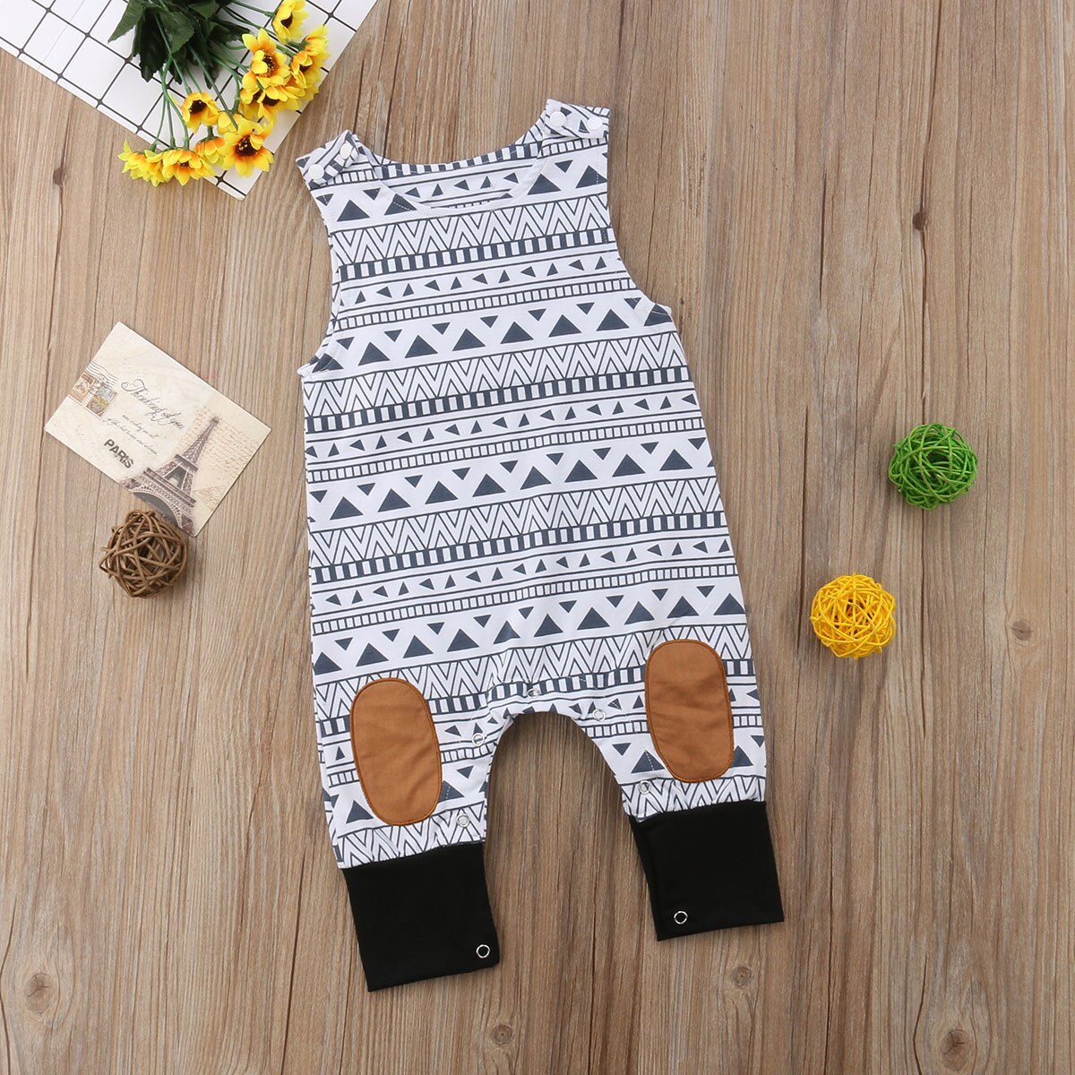 Pasgeboren Baby Jongens Meisjes Geometic Katoen Romper Jumpsuit Outfits Mouwloze Kleding