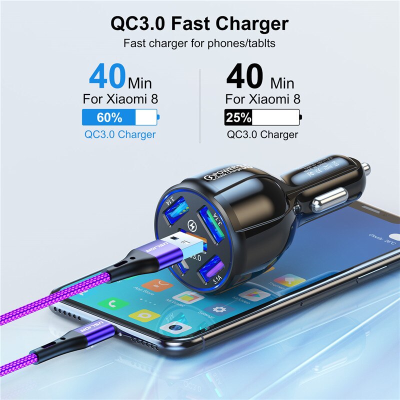 15A 60W 5 Usb Autolader Led Snel Opladen Voor IPhone12 Samsung Xiaomi Huawei Mobiele Telefoon Oplader Adapter In auto Snellader