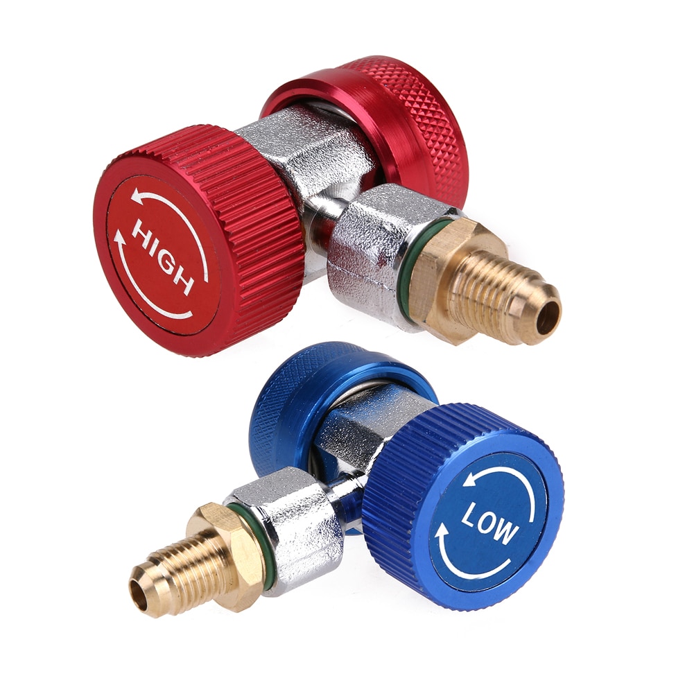 Conector rápido ajustable para aire acondicionado, adaptador de alto y bajo voltaje, conectores de acondicionamiento de aire para coche, color rojo y azul,