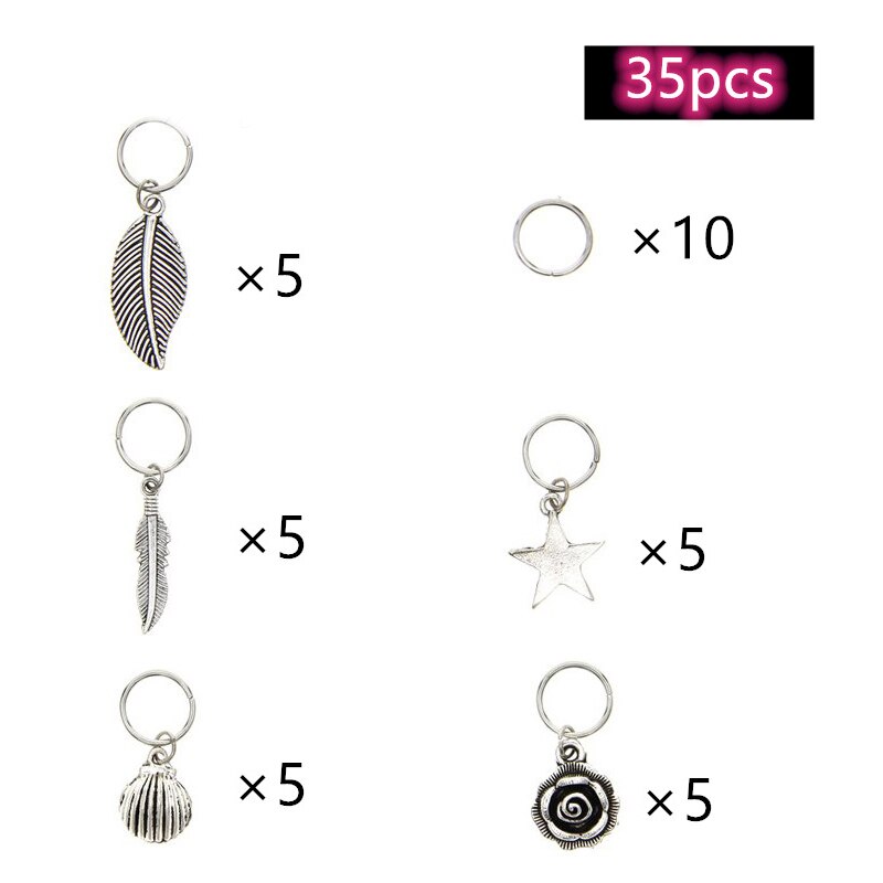 35 stk sølv metall hårringer flette dreadlocks perle hår mansjetter Grue seg rør sjarm dreadlock hårtilbehør forlengelse