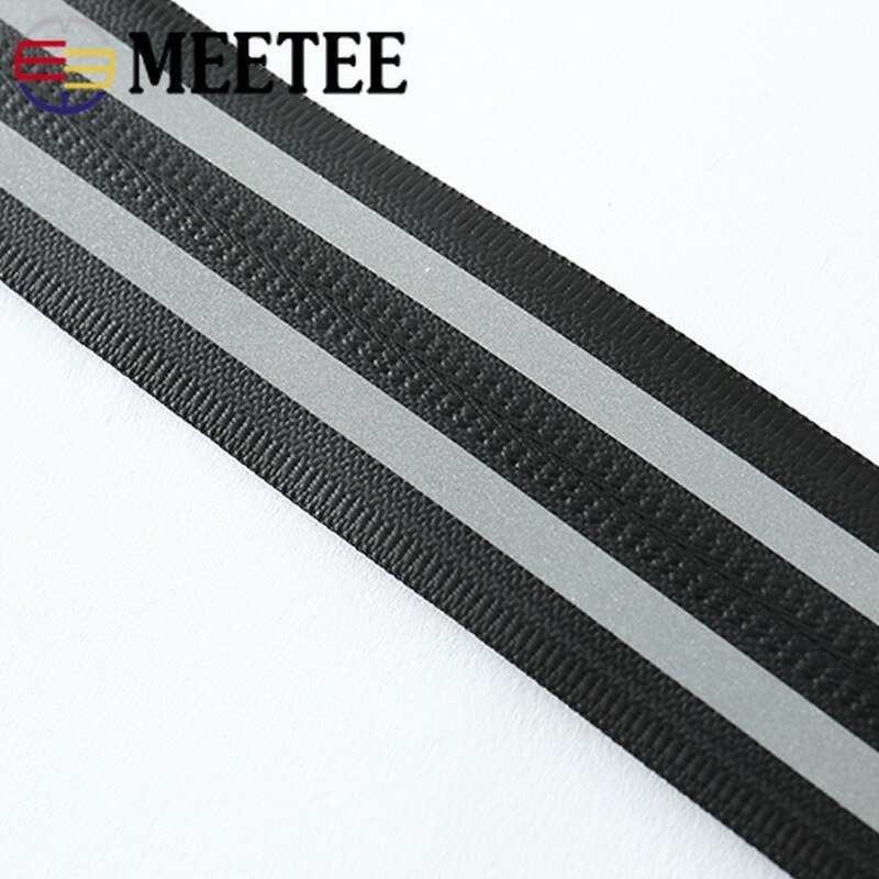 2M 5# Reflective Strip Waterproof Zipper Black White Nylon Zipper for Sewing Invisible Plasti Coil Zips Bags DIY Accessories