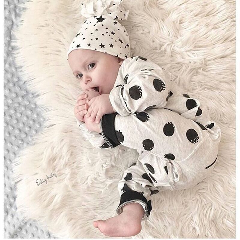 Neugeborenen Baby Jungen Mädchen Infant Kleidung Herbst langarm Dot und Brief Kleinkind Overall Kleidung Outfits