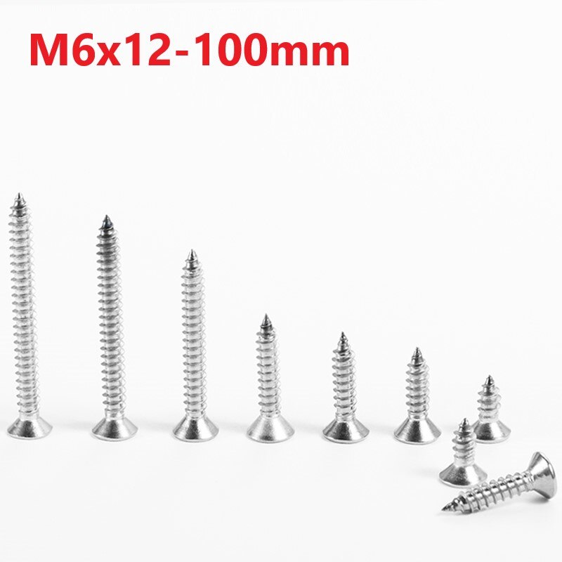 M6 304 Stainless Steel Cross Recessed Countersunk Self Tapping Screw 6mmx12 14 30 35 75 80 90 100mm Extend Countersunk Screws