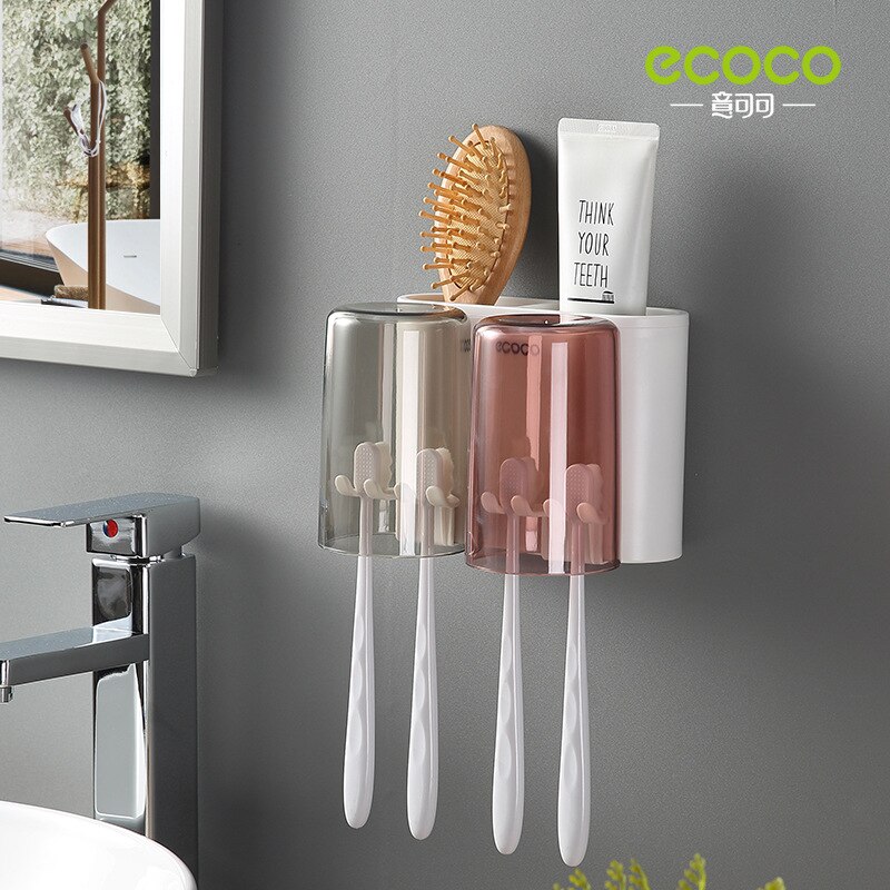 ECOCO Bathroom Toothbrush Holder Bathroom Organizer Electric Toothbrush Holder Wall Bathroom Accessories Set Home Accessories: Two Cup