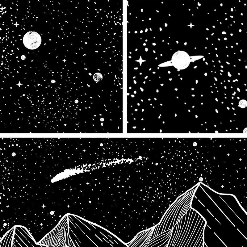 Tapiz de pared de montaña y Luna, tapiz negro y Arte Blanco de estrellas colgantes para decoración del hogar (negro, 60 pulgadas x 80 pulgadas)