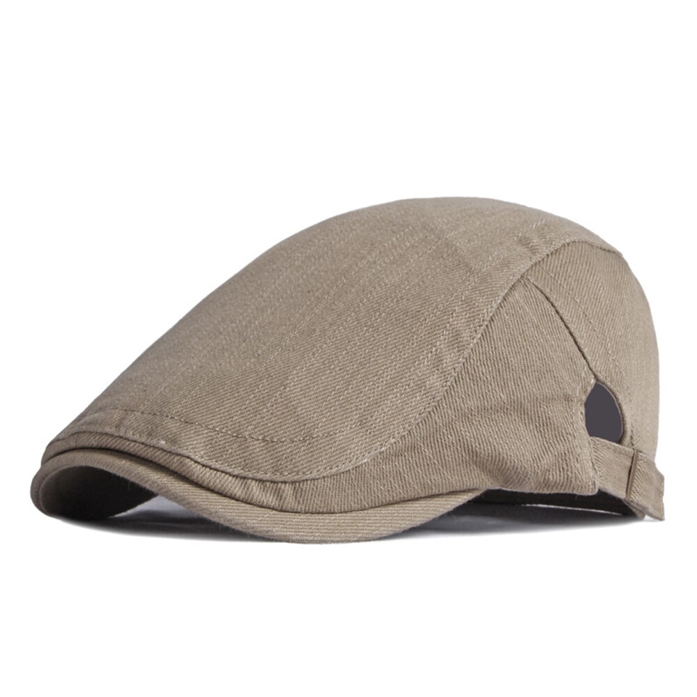 SHOWERSMILE Baumwolle Herren Baskenmütze Hütte Britischen Stil Zeitungsjunge Solide Beige Schwarz Marine khaki Frühling Sommer Flache Kappe Einstellbar 55-60cm: Kakifarbig