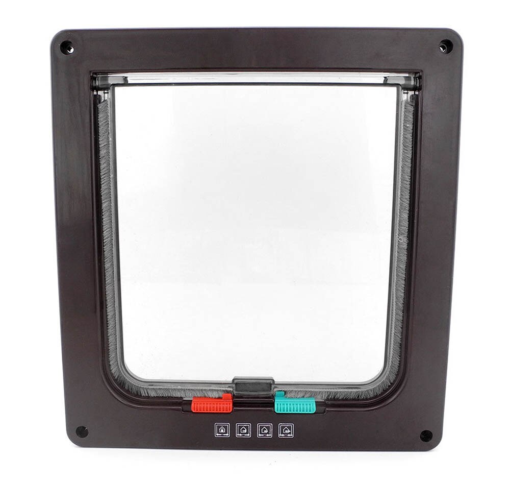 Puerta con solapa para perros y gatos, Kit de puerta con cierre de seguridad de 4 vías, de plástico ABS, para mascotas pequeñas: Marrón oscuro / XL