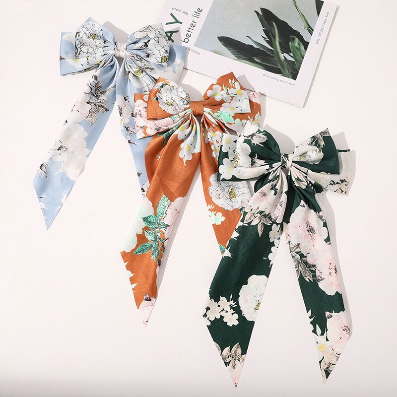 Gestreepte Bloemenprint Strik Haar Clips Lint Haarspeld Twee-Lagen Oversized Bows Haar Clip Haarspeldjes Meisjes Haar Accessoires