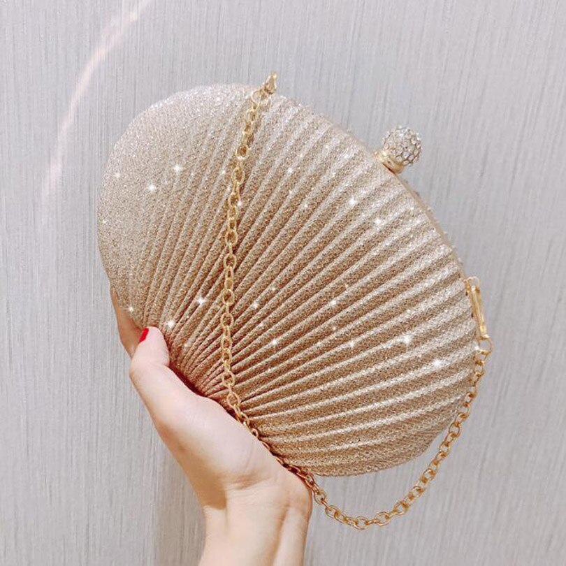 Women Ruched Clutch Evening Bag Ladies Party Wedding Bride Wallet Day Clutch Makeup Bags Crossbody Bag: Champagne Style