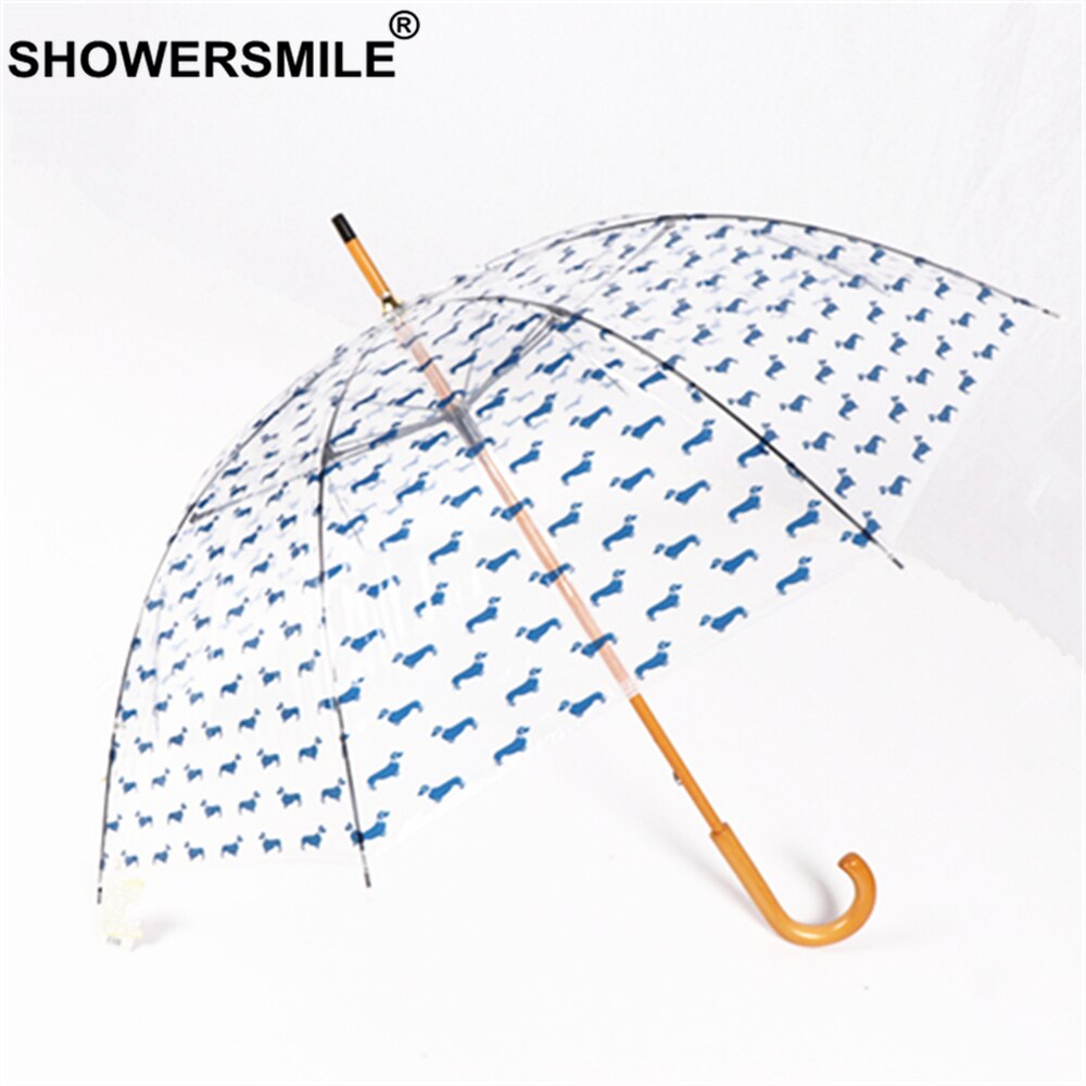 Showersmile hundetrykt japansk paraply træhåndtag gennemsigtig paraply voksen regn mænd kvinder klar paraply stor
