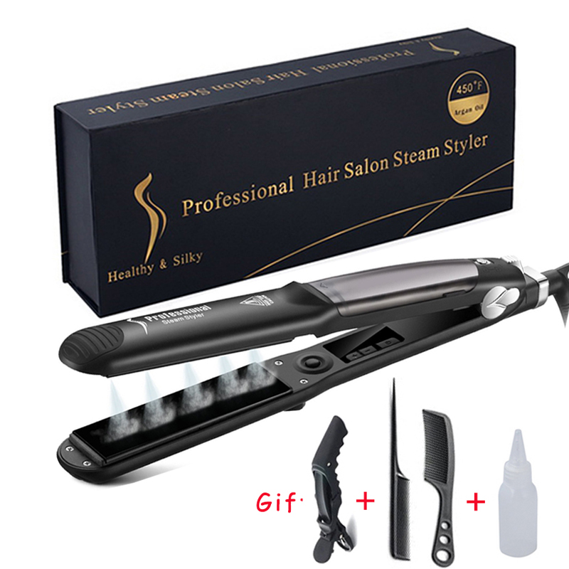 Dropshopping Dampf Haarglätter 2 in 1 Keramik Dampf Haar Eisen Salon Richt Eisstockschießen Styling Werkzeug: B / EU