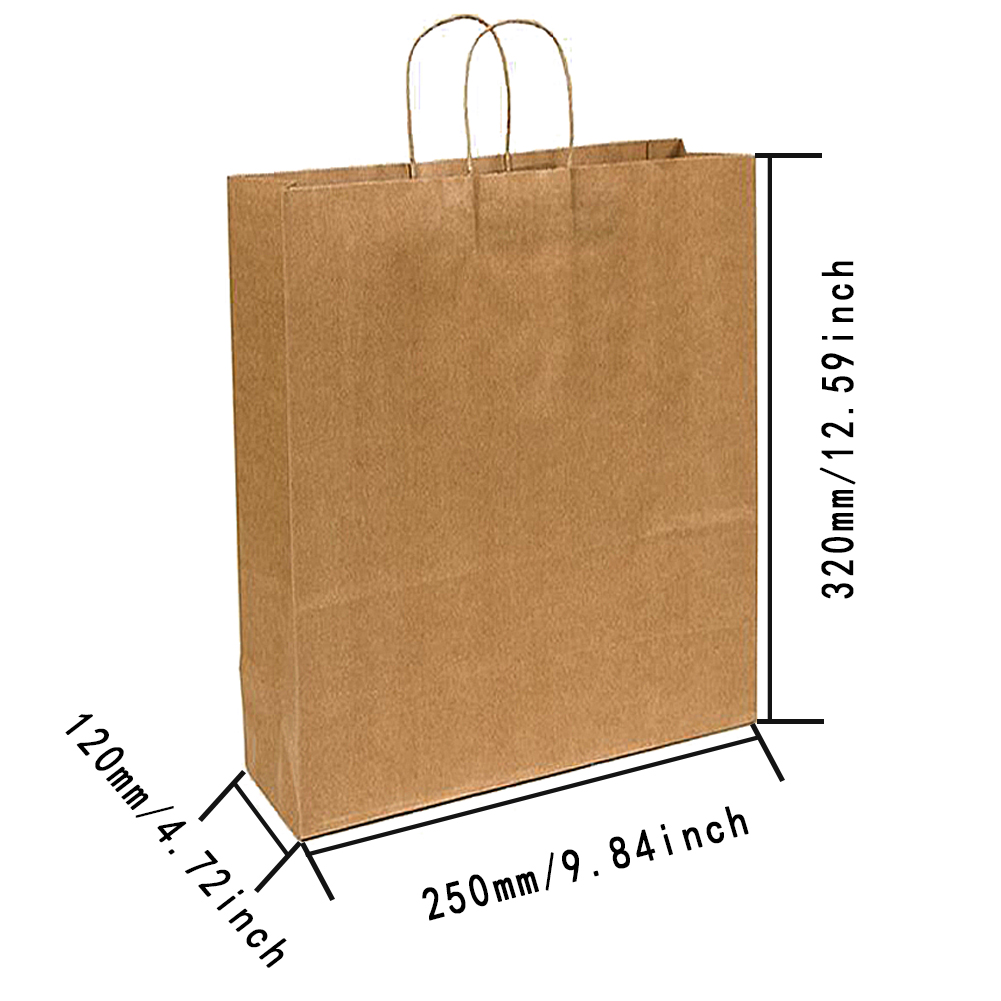 Sac en papier kraft à poignée torsadée marron avec poignées pour fête de mariage vêtements à la multifonction: 250x120mm