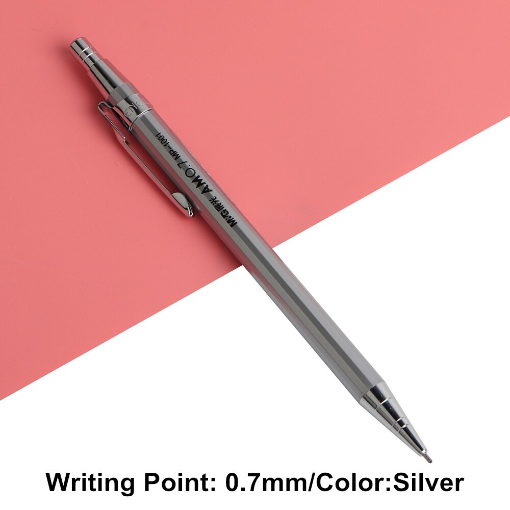 1PCS Baikingift Full Metal M&G Mechanical Pencil 0.5-0.7mm For Painting And Writing School Supplies: 0.7mm Silver