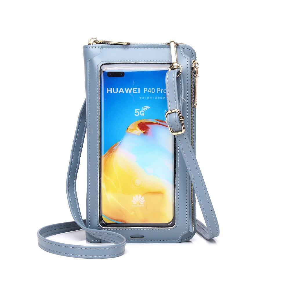 Vrouwen Multifunctionele Touch Screen Mobiele Telefoon Tas Grote Capaciteit Vrouwelijke Enkele Schouder Purse Casual Pure Kleur Dames Portemonnee: Blue