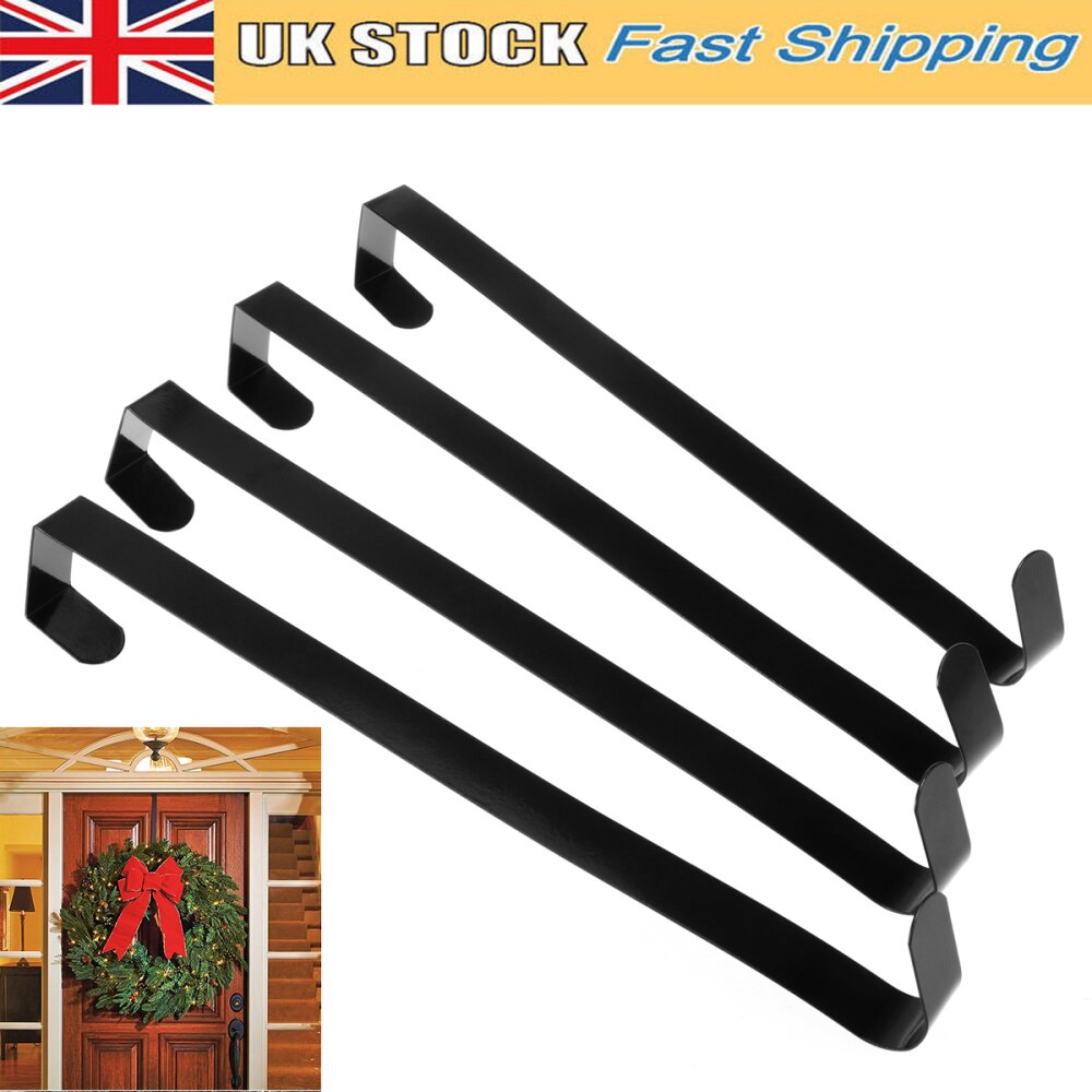 HOMEMAXS 4pcs Heavy Duty Reversible Over the Door Hooks Metal Wreath Hanger Coat Towel Hooks Rack (Black)