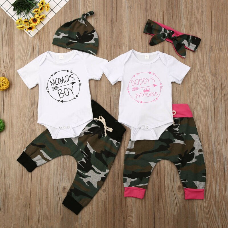 Neugeborenen freundlicher Baby Mädchen Jungen Camo Kleidung T-Shirt Strampler Hosen Trainingsanzug Outfits einstellen