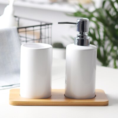 Simple black white soap dispenser lotion tank home hotel ceramic press shower gel hand soap bottle Soap dispenser Set mx4121545: 3 sets-white