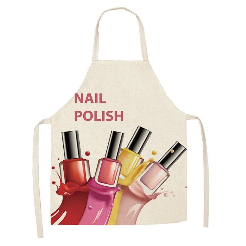 Negle makeup studio 1 stk pink læbestift og neglelak print forklæder til kvinder bomuld linned hagesmække husholdningsrengøring madlavning: Wql 0179-13