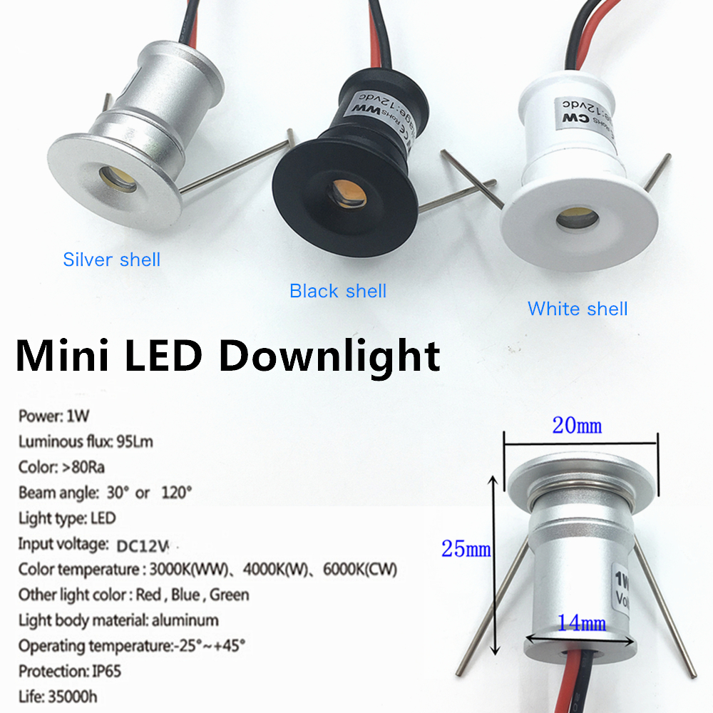 Mini LED Spotlight 1W IP65 Inbouwdownlight Indoor 12V Dimbare Spot Light Plafondlamp Showcase Display Trap verlichting