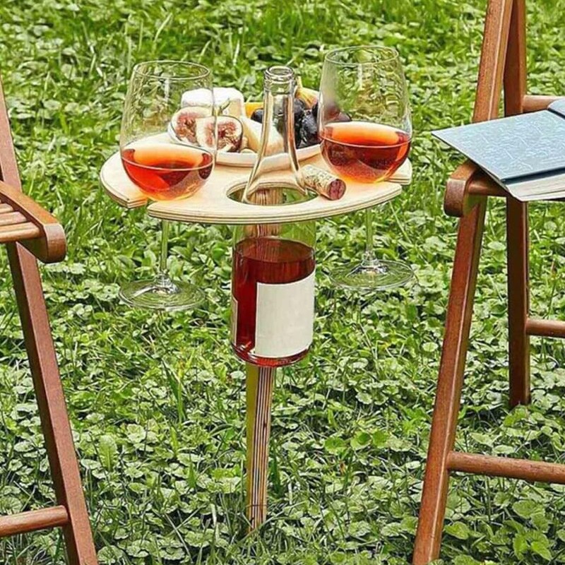 1Pcs Outdoor Wijn Tafel Draagbare Picknicktafel Wijn Glas Rekken Inklapbare Rekken Houten Wijn Tafel Tafels Strand Draagbare