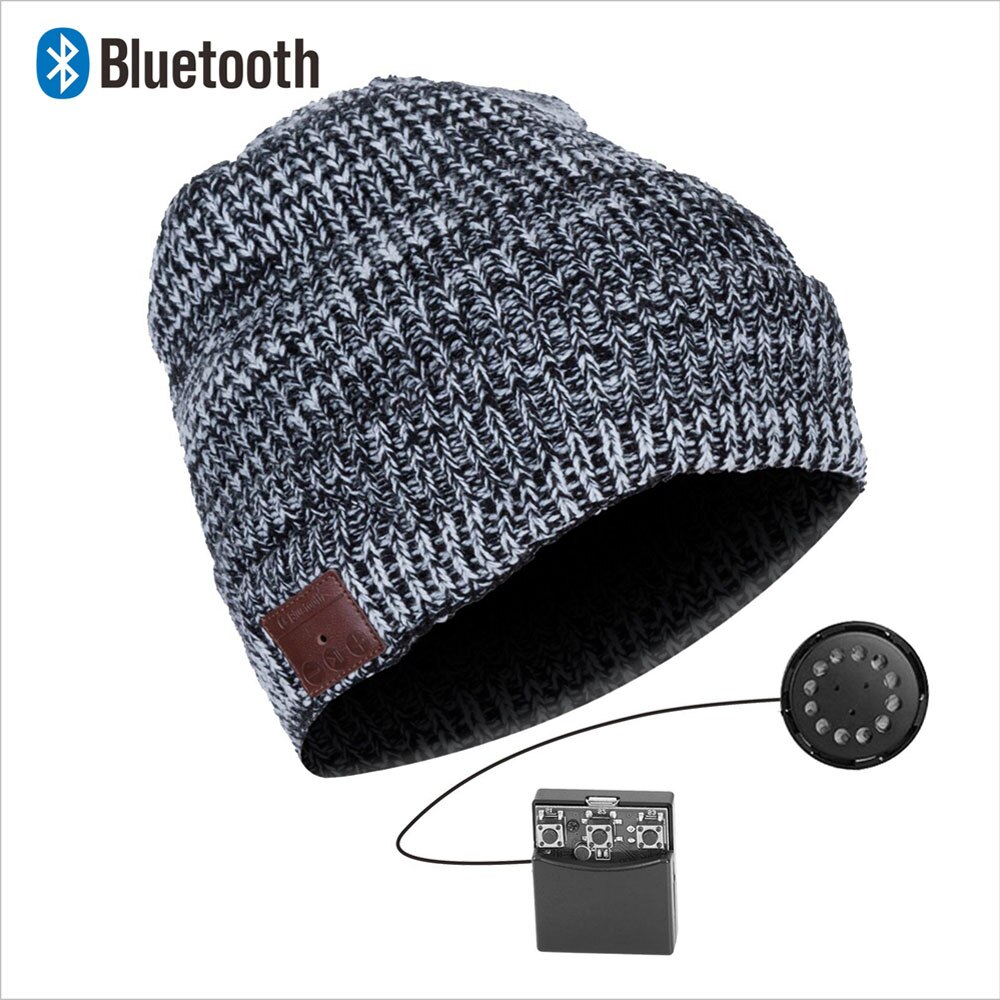 Bonnet Bluetooth stéréo sans fil mains libres | Bonnet tricoté, chapeau d'hiver, chapeau de sport, capuchon lavable, écouteurs musique Audio: 031B-grey white
