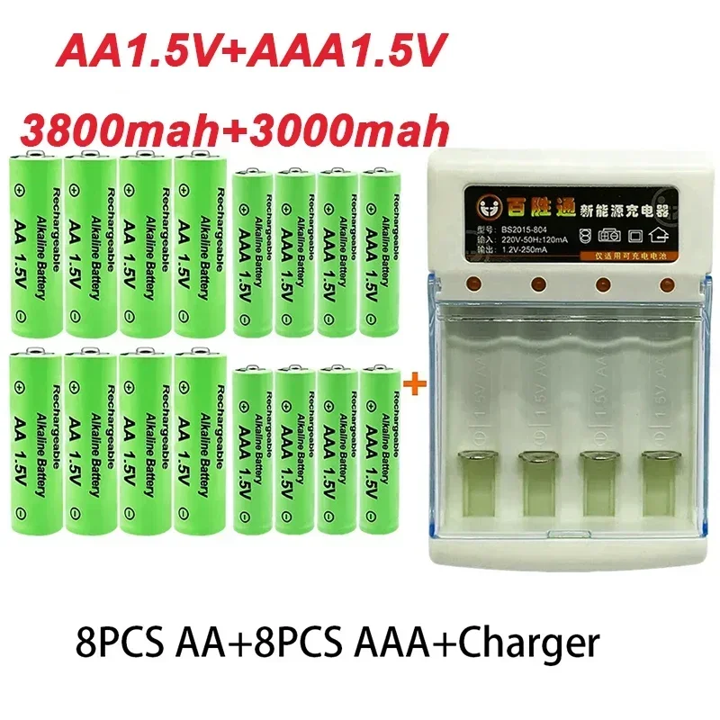 AA + AAA-Batterie Neuer 1,5-VR-Akku AA3800MAH AAA3000MAH mit Ladegerät für LED-Taschenlampen-Taschenlampen-elektronische Geräte