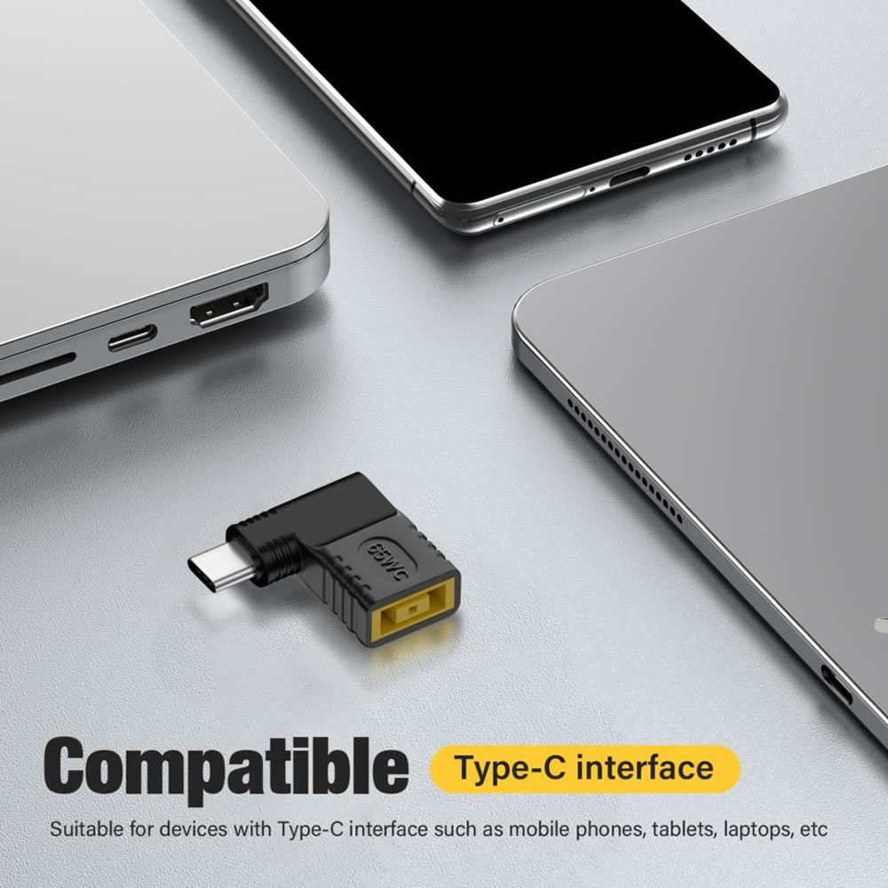 Connettore di alimentazione per laptop PD 65W per Lenovo Square a USB tipo C maschio adattatore di ricarica rapida per telefono con interruttore tablet MacBook