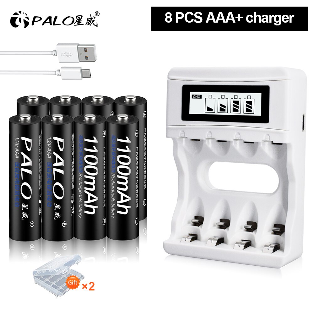 Palo 4 - 16 piezas 1100mah AAA batería recargable 1,2v Nimh AAA batería recargable 3a batería recargable AAA: 8AAA and charger