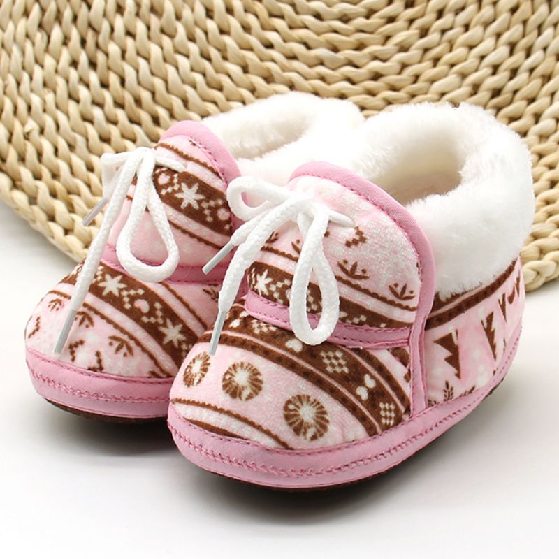 Bomulds polstret spædbarn baby drenge piger bløde støvler bebe sko forår varm blød baby retro trykning sko