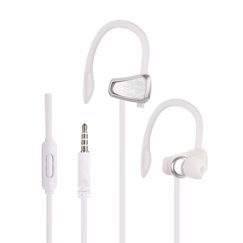 Wired Earphone Ear Hook Metal Music 3.5 Headset Heavy Bass Stereo Sound Microphone for Smartphone Accessories: White